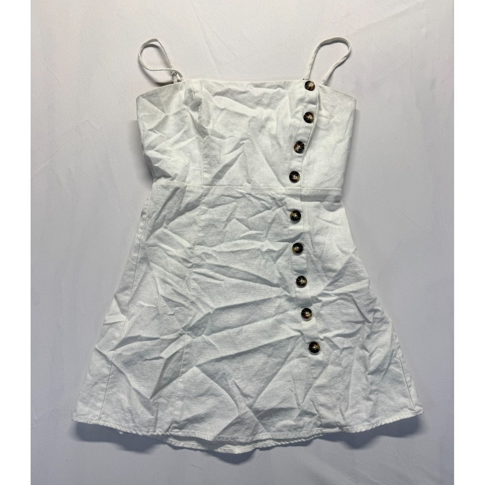 Copper Key Mini Dress Womens Small White Cotton Smocked Back Button Detail Party